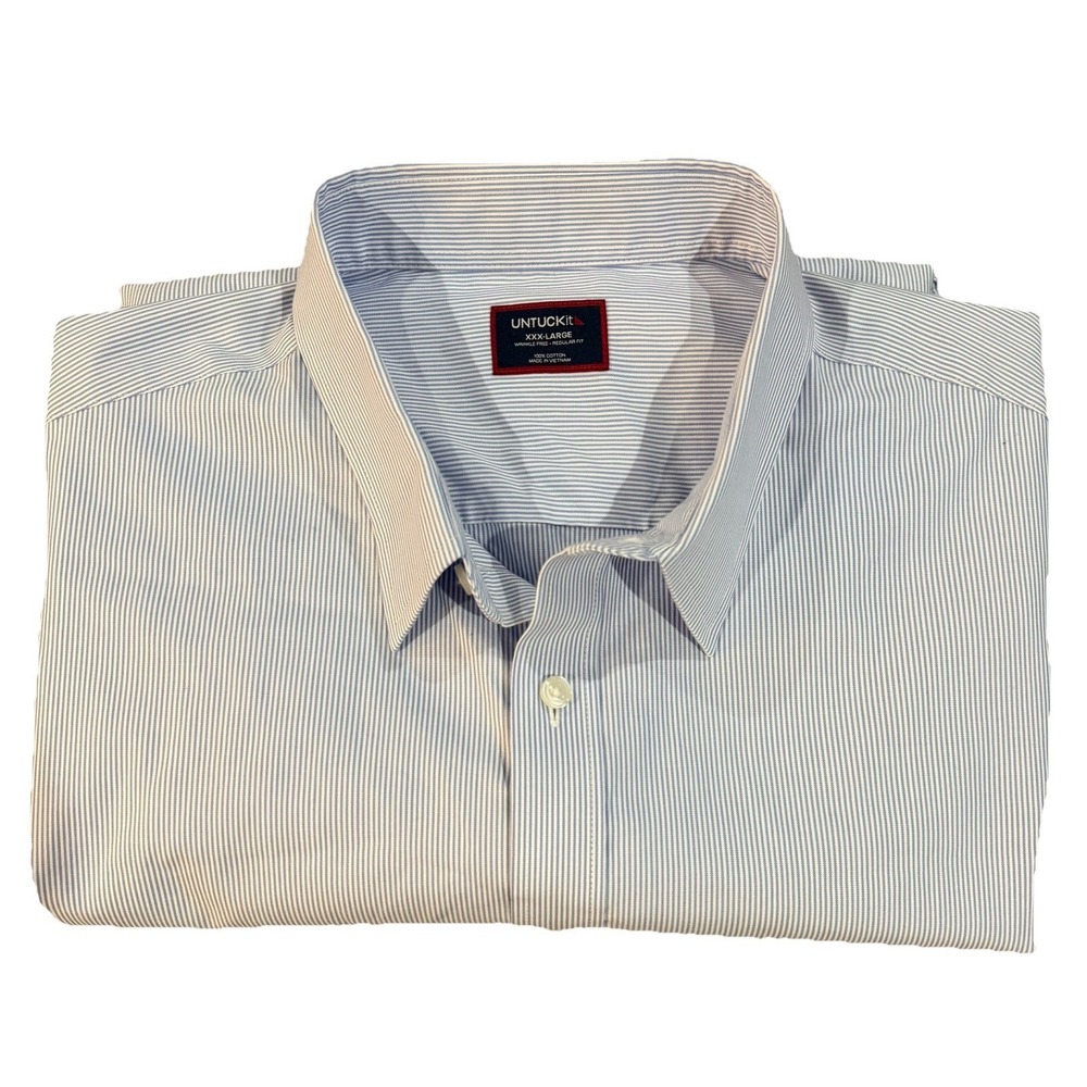UNTUCKit Shirt Mens 3XL Long Sleeve Cotton Blue White Stripes Regular Fit